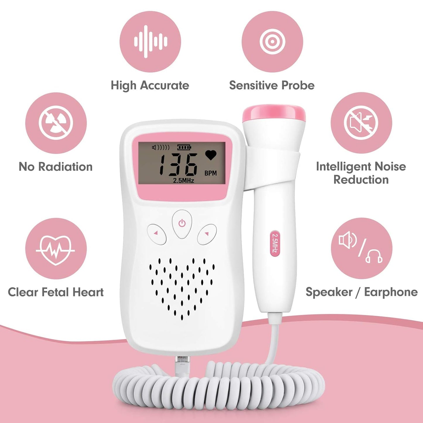 Fetal Doppler pink mit 2.5 MHz Sonde + 100 g Ultraschall Gel