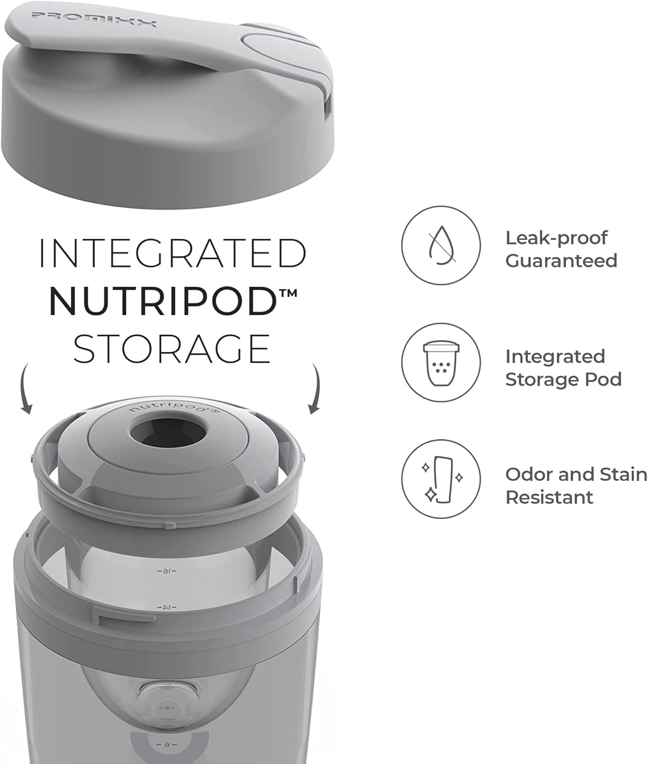 Promixx PRO Shaker Flasche für glatte Protein Shakes,BPA-frei, 600ml, Silber/Grau