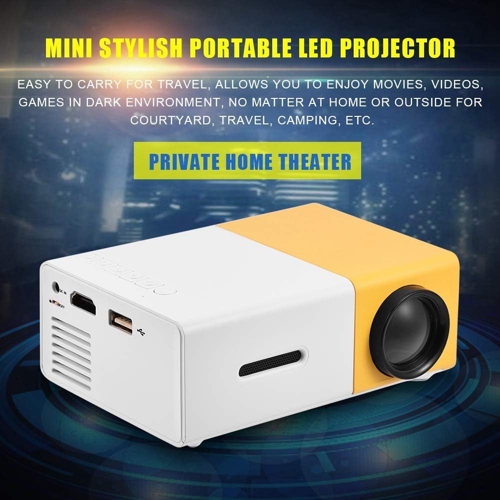 Mini Beamer projektor, Heimkino Tragbarer LED-Projektor HD HDMI Multimedia-Spiele Heimkino-Filmprojektor (Gelb/Weiß)