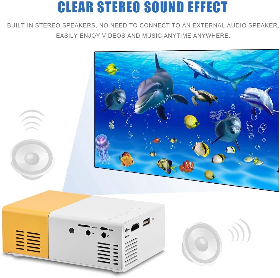 Mini Beamer projektor, Heimkino Tragbarer LED-Projektor HD HDMI Multimedia-Spiele Heimkino-Filmprojektor (Gelb/Weiß)