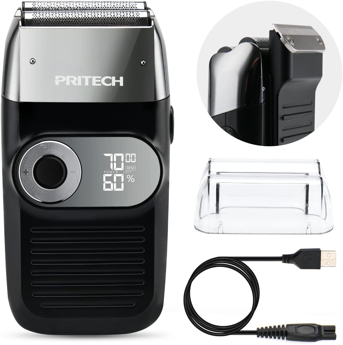 PRITECH 2-in-1 Elektrorasierer für Männer – Folienrasierer & Ausklapp-Trimmer für Bart und Glatze,
