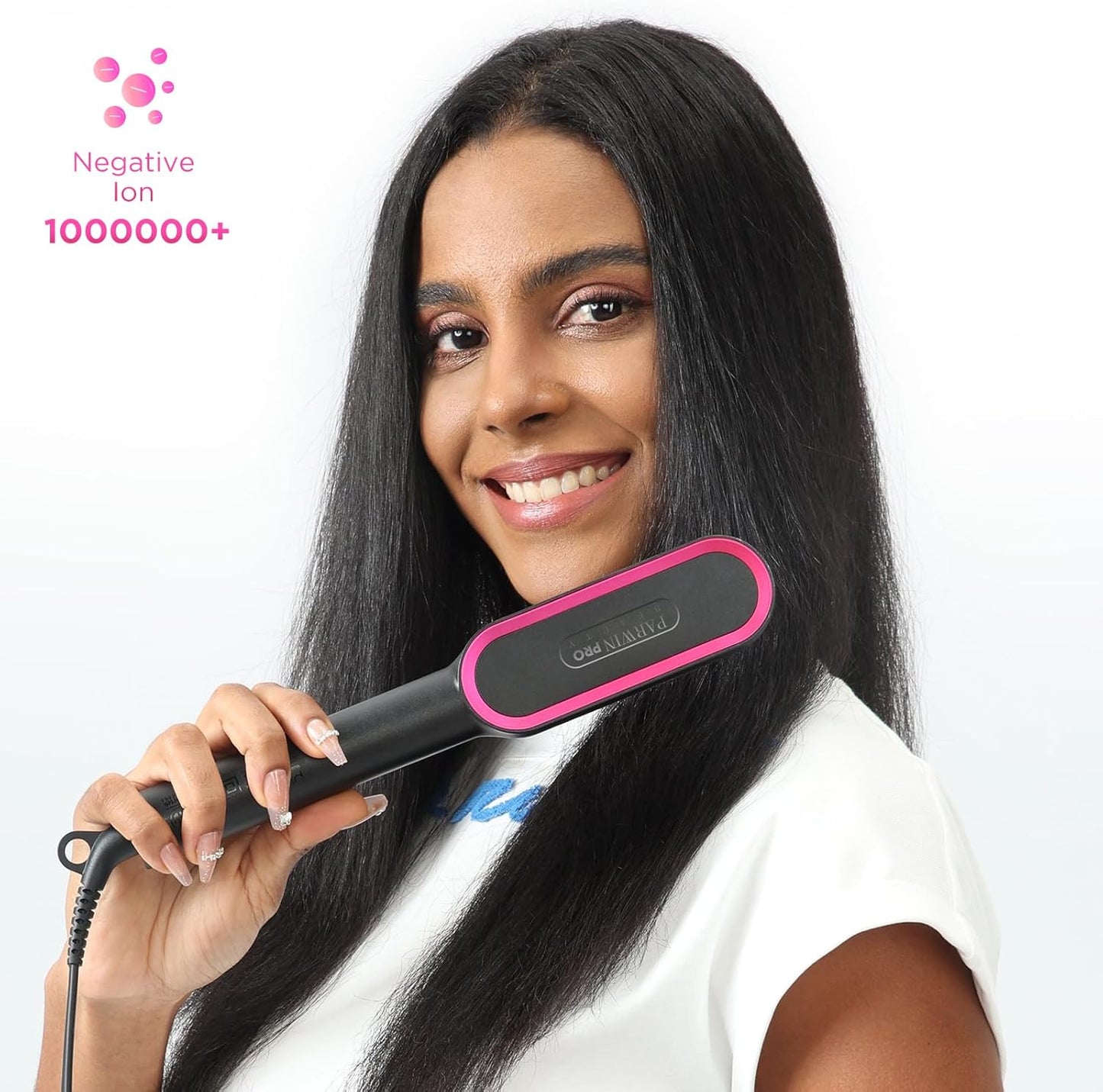 PARWIN PRO BEAUTY Haarglätter Bürste,Ionen Mit LED-Anzeige (Schwarz)