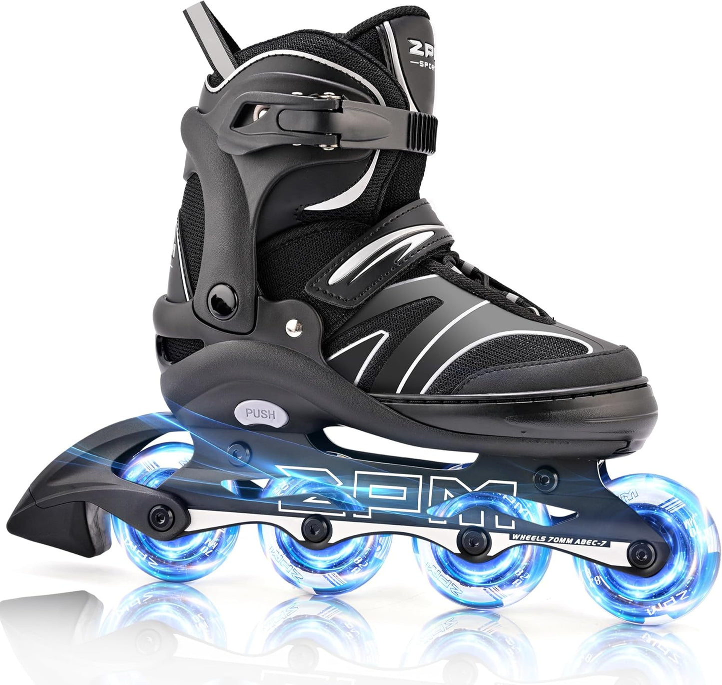 2PM SPORTS Verstellbare Inline-Skates Rollschuhe für Kinder Grau Medium(EU 34-37)