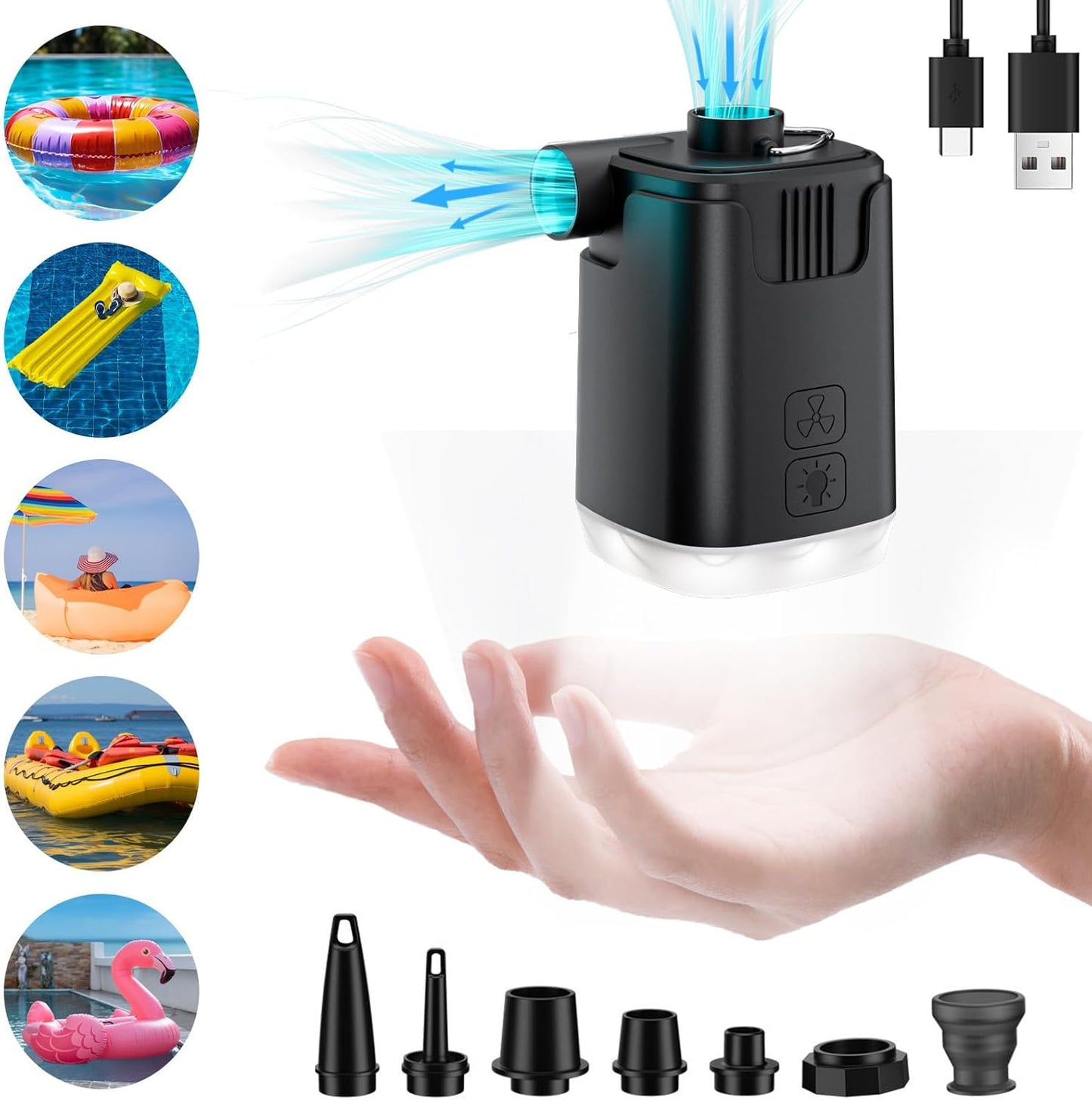 Tragbare Luftpumpe für Aufblasbares, 4000 mAh, USB-aufladbare,LED-Licht