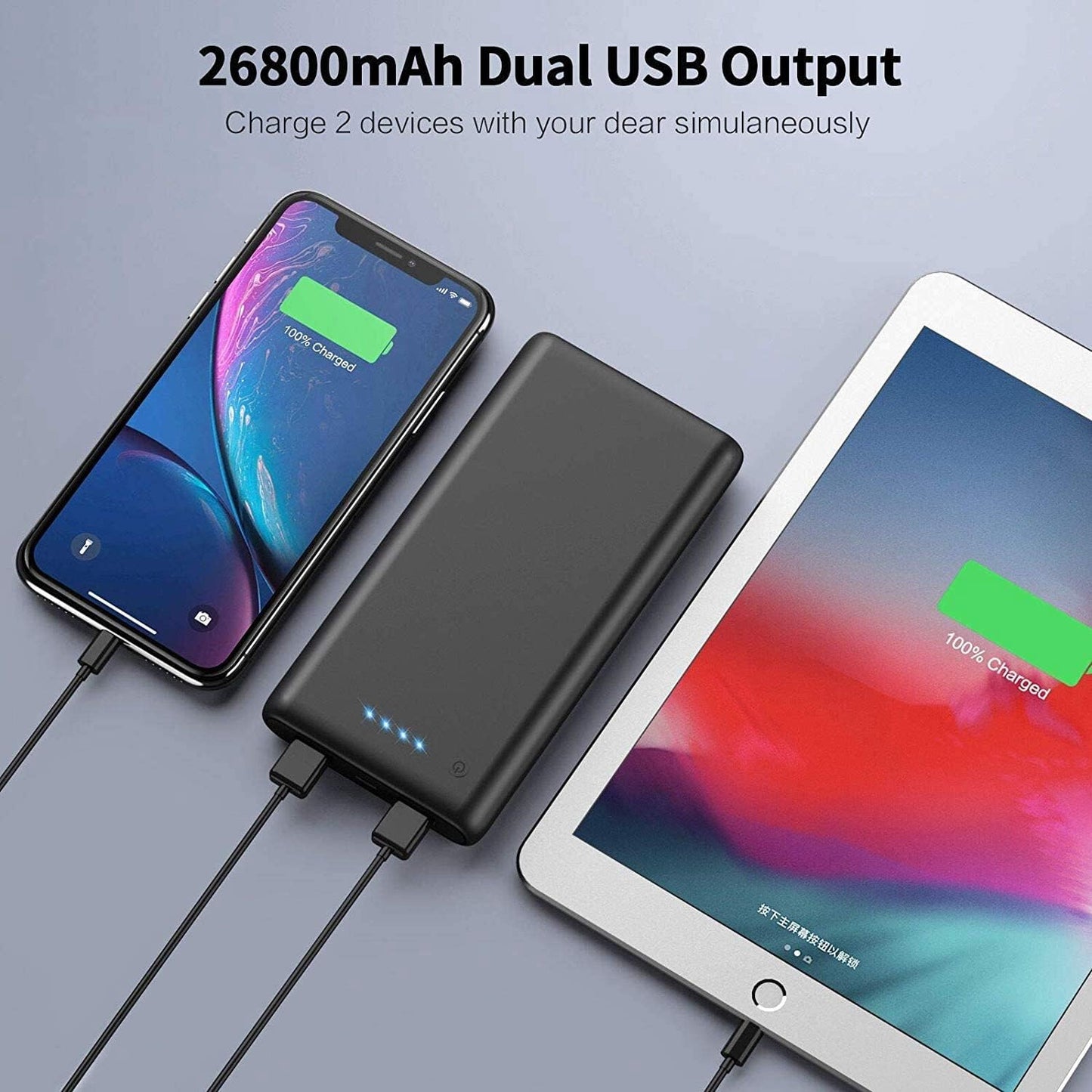 Powerbank, 26800 mAh Tragbares Ladegerät 2 USB-Ausgänge