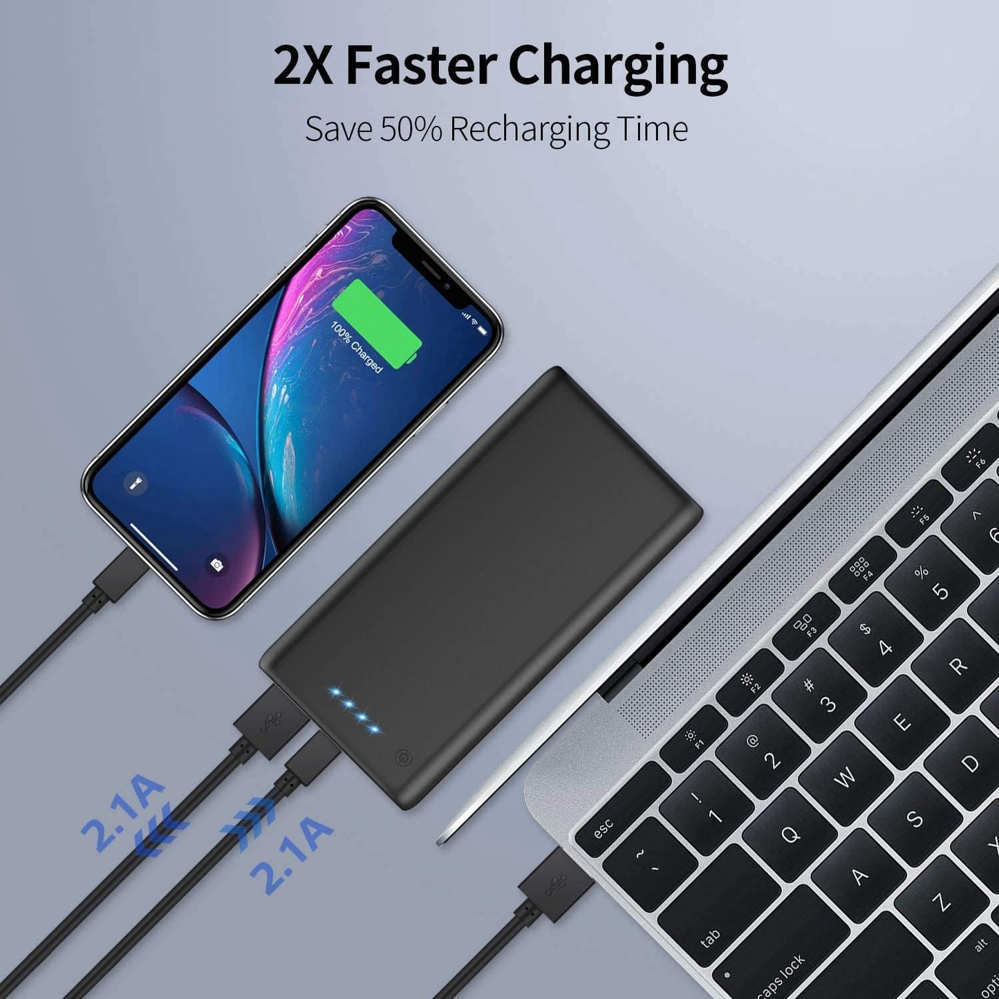 Powerbank, 26800 mAh Tragbares Ladegerät 2 USB-Ausgänge