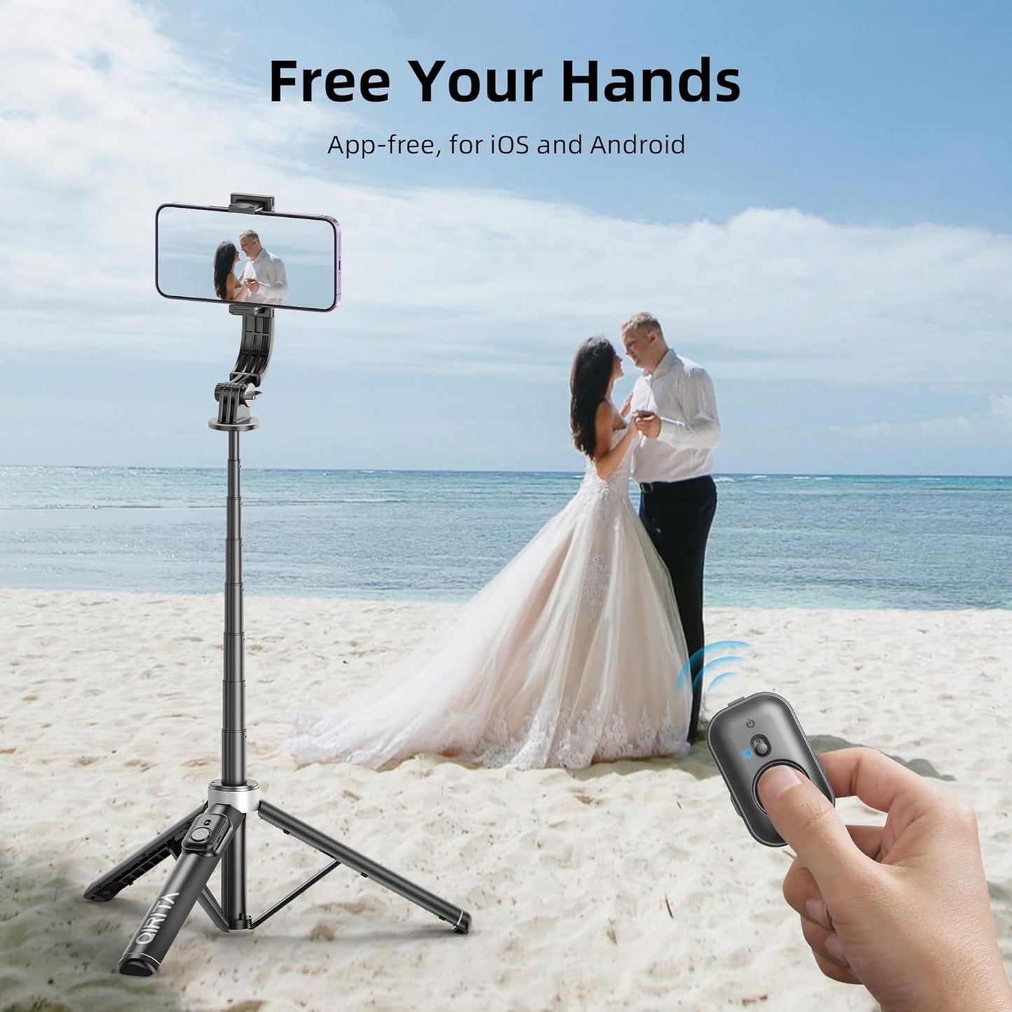 Qirita Selfie-Stick-Stativ, 130 cm ausziehbarer Handy-Ständer mit Fernbedienung Schwarz