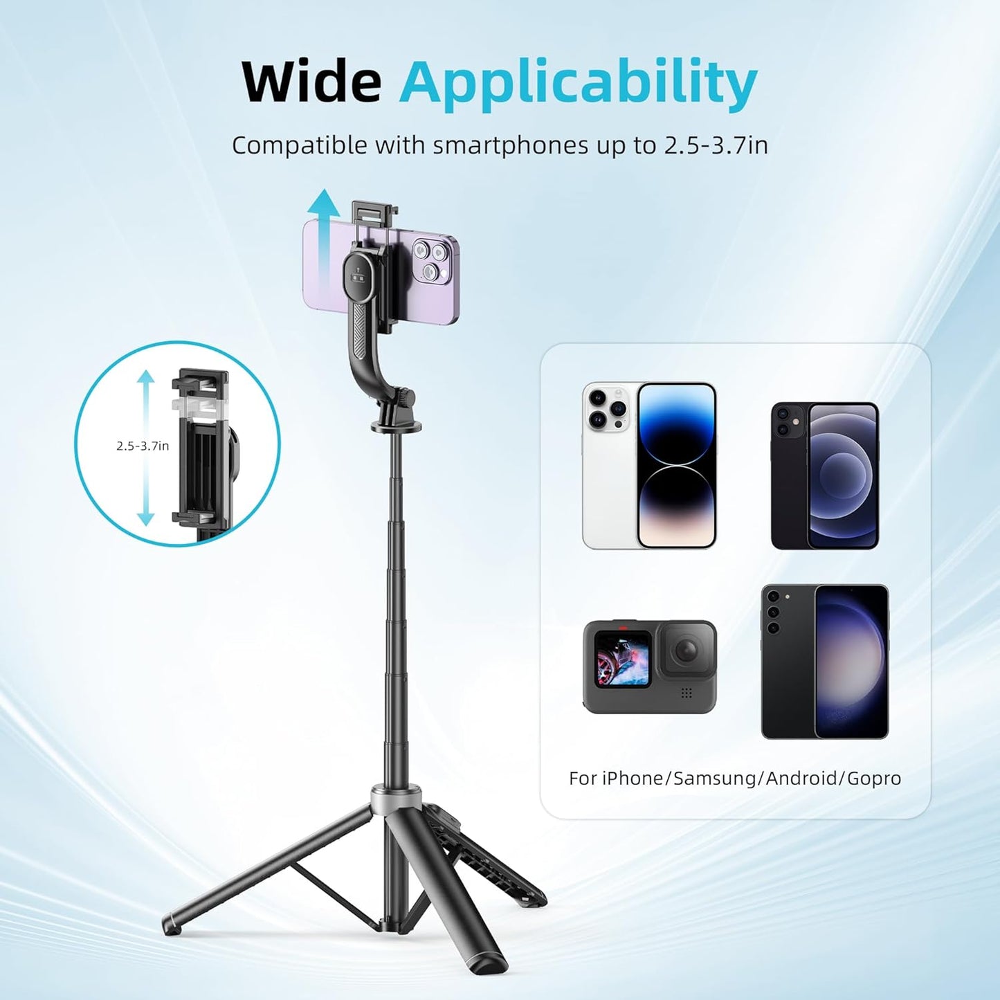 Qirita Selfie-Stick-Stativ, 130 cm ausziehbarer Handy-Ständer mit Fernbedienung Schwarz