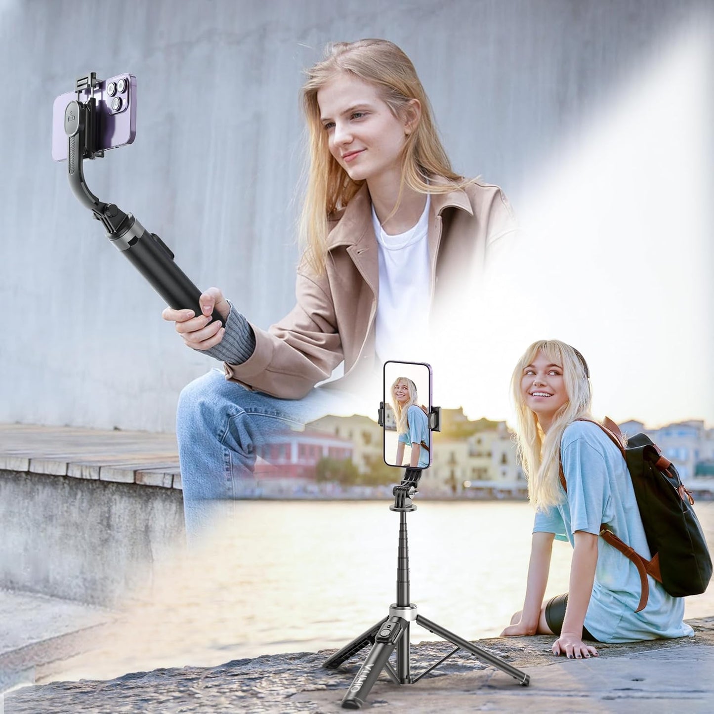 Qirita Selfie-Stick-Stativ, 130 cm ausziehbarer Handy-Ständer mit Fernbedienung Schwarz