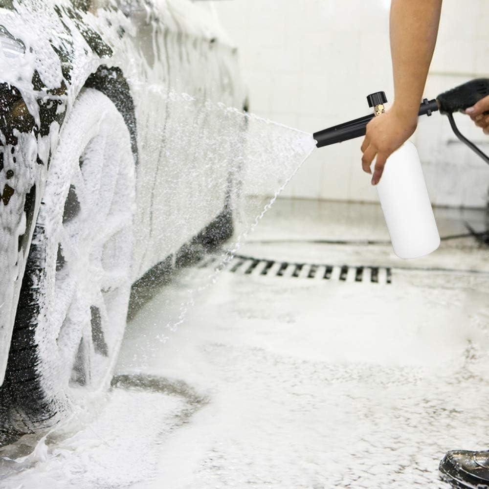 Qooltek Einstellbare Schaumkanone 1 Liter Flasche Schneeschaumlanze Seifenspender Schaumdüse für Karcher K Serie K2 K3 K4 K5 K6 K7 Hochdruckreiniger aus Messing