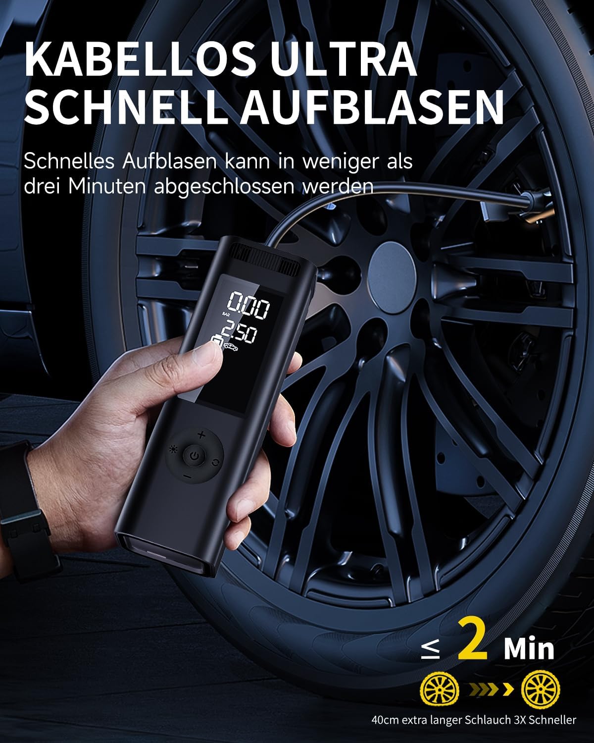 Rabbitxoco Elektrische Luftpumpe für unterwegs, 150 PSI, 7800 mAh, wiederaufladbar