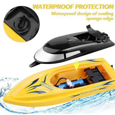 Lot de 2 bateaux RC prêts à l'emploi pour enfants et adultes, 2,4 GHz avec 4 batteries rechargeables, bleu/jaune