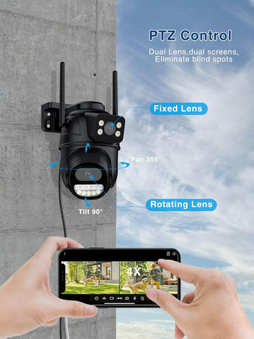 Reobiux Überwachungskamera 2K/6MP Outdoor mit Doppelobjektiv, Schwarz