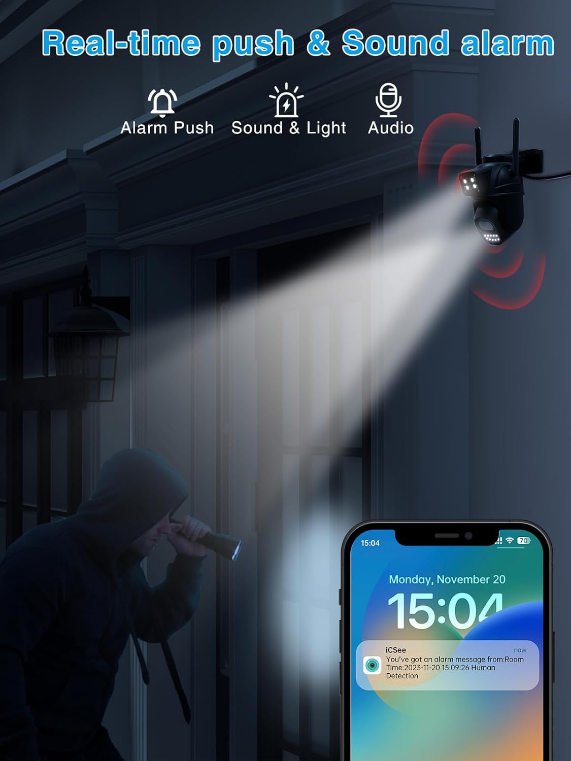Reobiux Überwachungskamera 2K/6MP Outdoor mit Doppelobjektiv, Schwarz