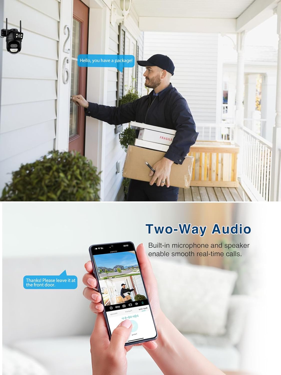 Reobiux Überwachungskamera 2K/6MP Outdoor mit Doppelobjektiv, Schwarz