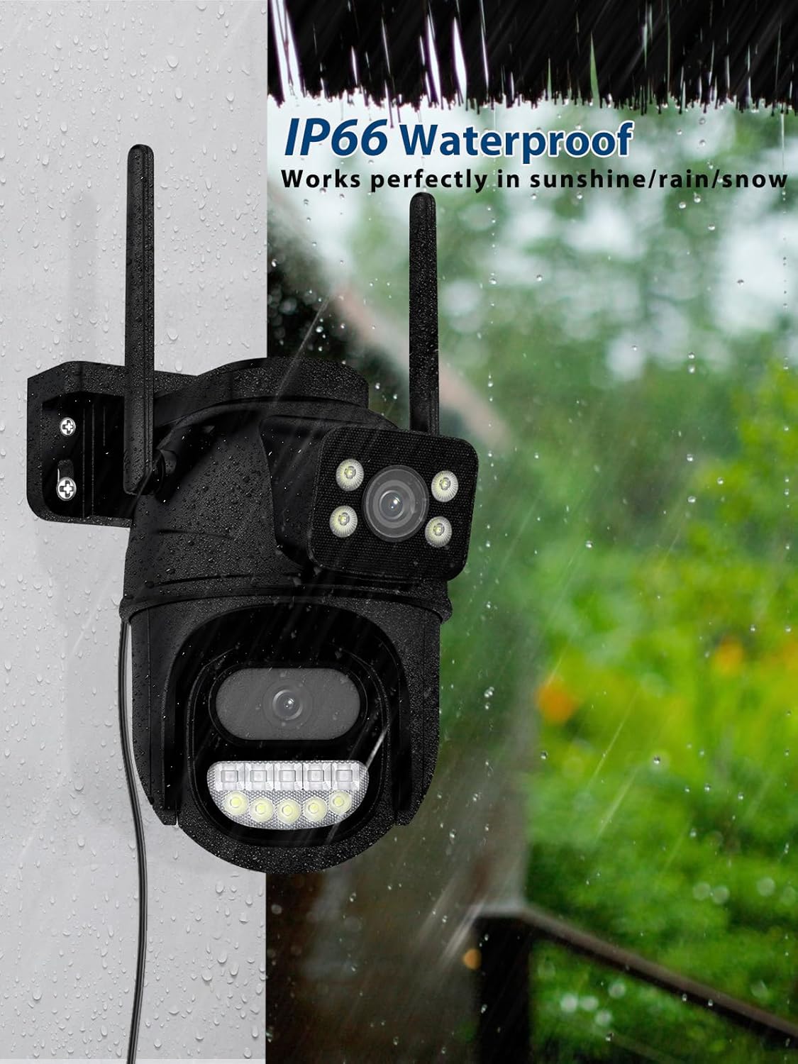 Reobiux Überwachungskamera 2K/6MP Outdoor mit Doppelobjektiv, Schwarz