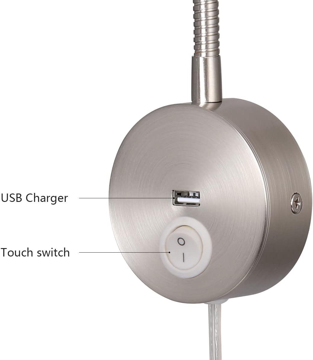 Ritona Wandleselampe Ladegerät USB-Ladeanschluss Touch-Schalter LED 3W 3000K