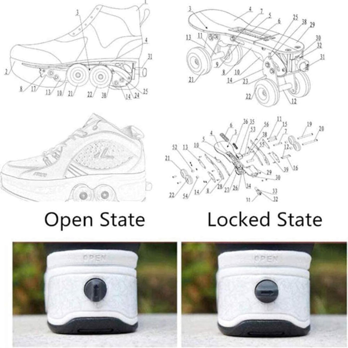 Roller Skate Shoes Rollschuhe Schuhe Mit Rollen Skateboardschuhe Größe: 34