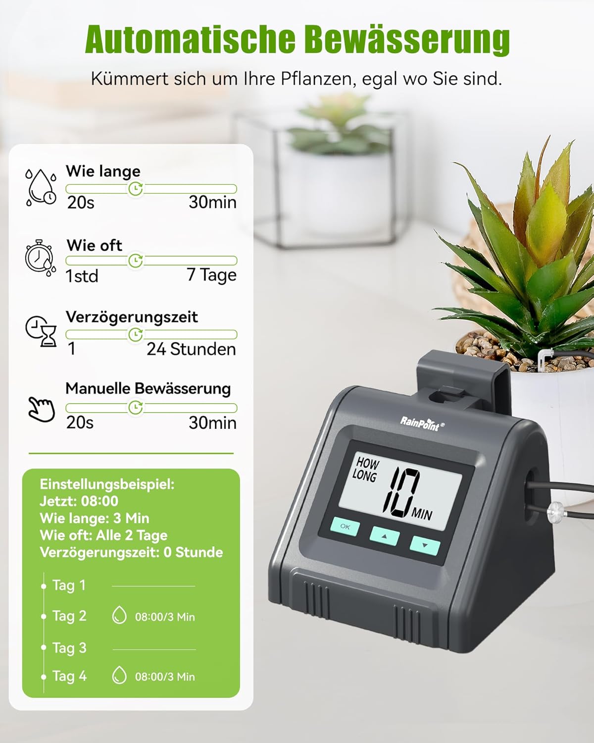 RAINPOINT Automatisches Bewässerungssystem, Einstellbare Wassermenge, Automatische Bewässerung