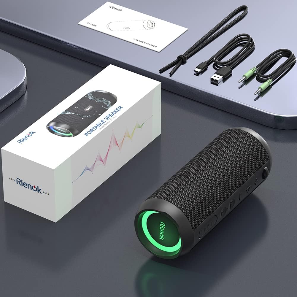 RIENOK Bluetooth Lautsprecher 30W mit Licht Bluetooth 5.3 Musikbox Bass IPX7 wasserdicht