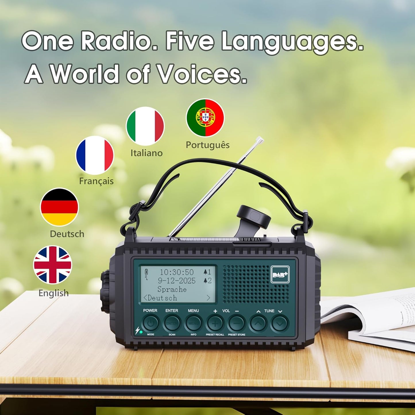 Rocam Kurbelradio DAB/DAB+/UKW,Tragbare Solar Notfallradio mit 5000mAh LED Taschenlampe & Leselicht,