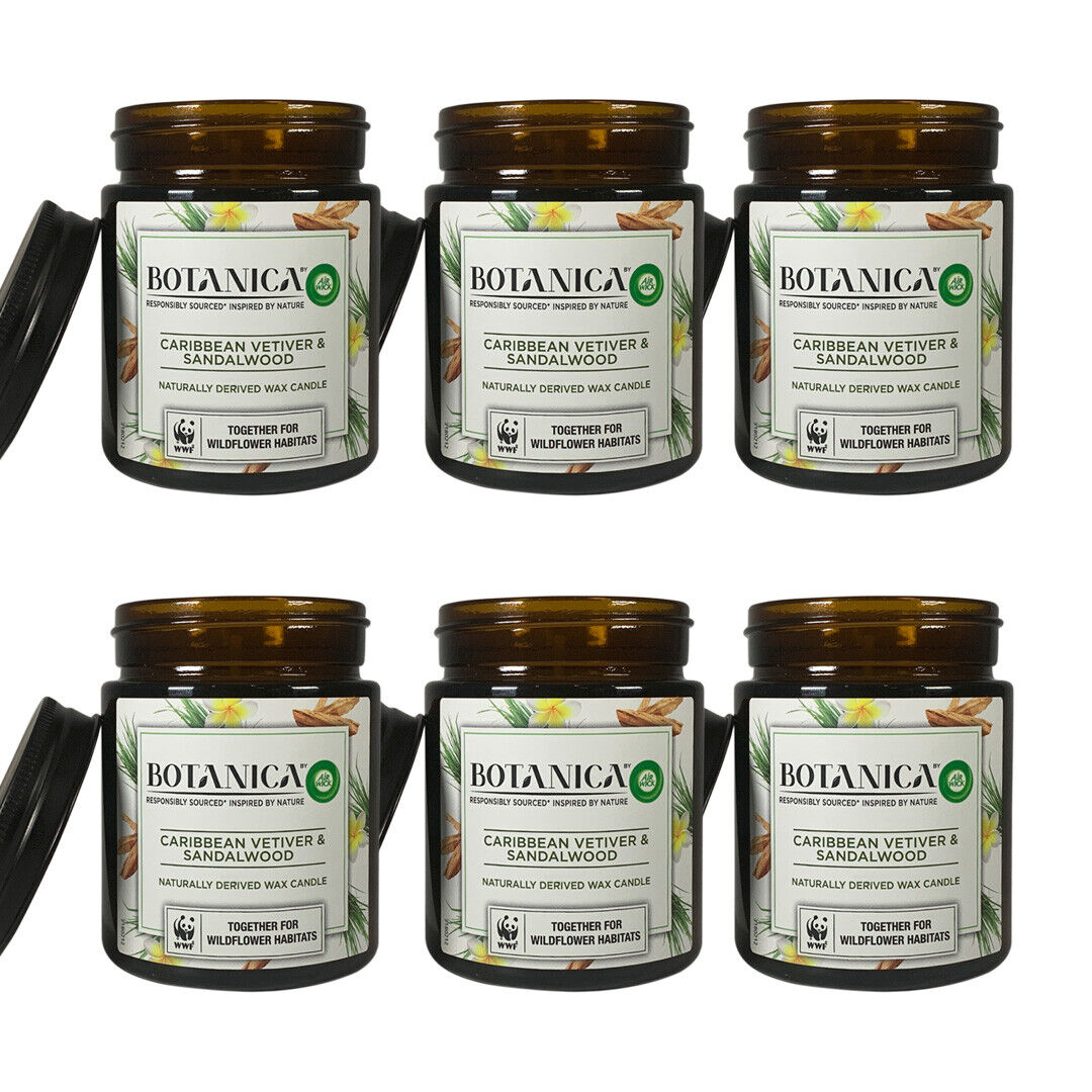 6x Air Wick Botanica Wax-Duftkerze im Glas Karibisches Süßgras & Sandelholz 205g