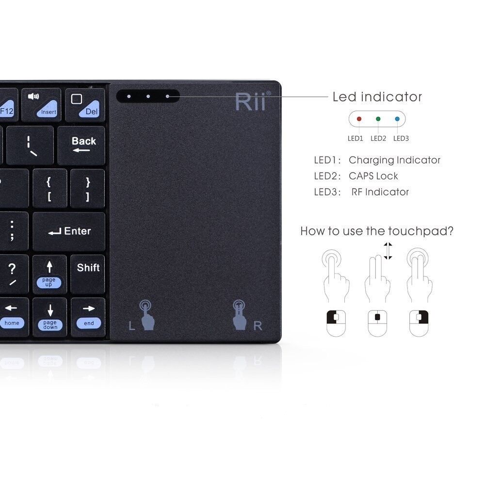 Rii K12+ Mini Funk Kabellos Tastatur mit Multi Touchpad Wireless Keyboard Deutsch
