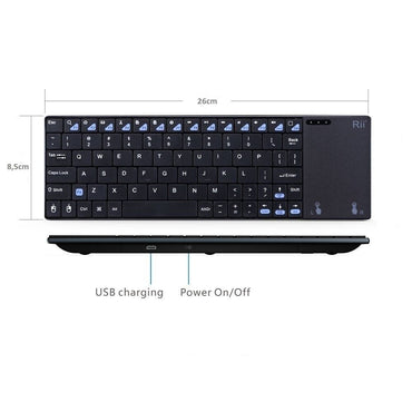 Rii K12+ Mini Funk Kabellos Tastatur mit Multi Touchpad Wireless Keyboard Deutsch