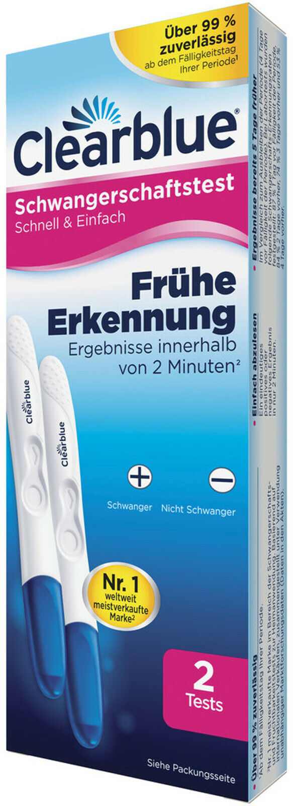 2x Clearblue Schwangerschaftstest Schnell & Einfach Frühe Erkennung