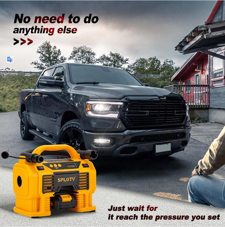 SPLOTY Reifenfüller Luftkompressor Tragbare kabellose Autoreifenpumpe, 20 V Akku und 12 V DC Dual Power elektrische Reifenpumpe, 160 PSI