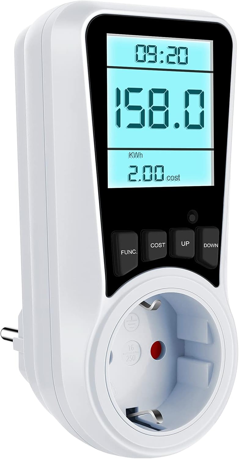 Stromzähler für Steckdose, Coûts énergétiques zähler avec Protection des enfants, Dispositifs de protection électrique avec LCD-Bildschirm Hintergrundbeleuchtung, Energieüberwachungsstecker avec Überlastschutz