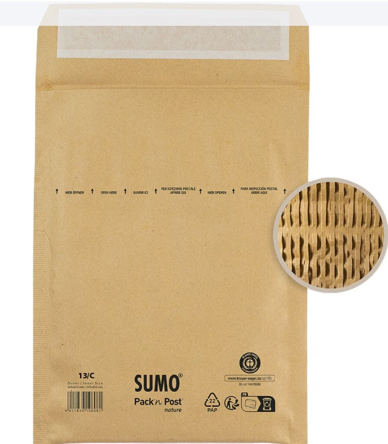 100 X Mailmedia SUMO Papierpolster-Versandtaschen SU1513, 16,5x21,5 cm