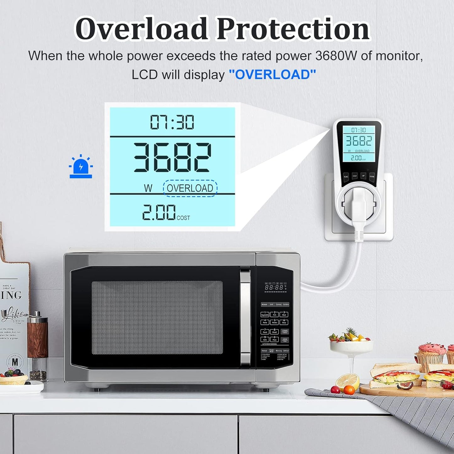 Stromzähler für Steckdose, Coûts énergétiques zähler avec Protection des enfants, Dispositifs de protection électrique avec LCD-Bildschirm Hintergrundbeleuchtung, Energieüberwachungsstecker avec Überlastschutz