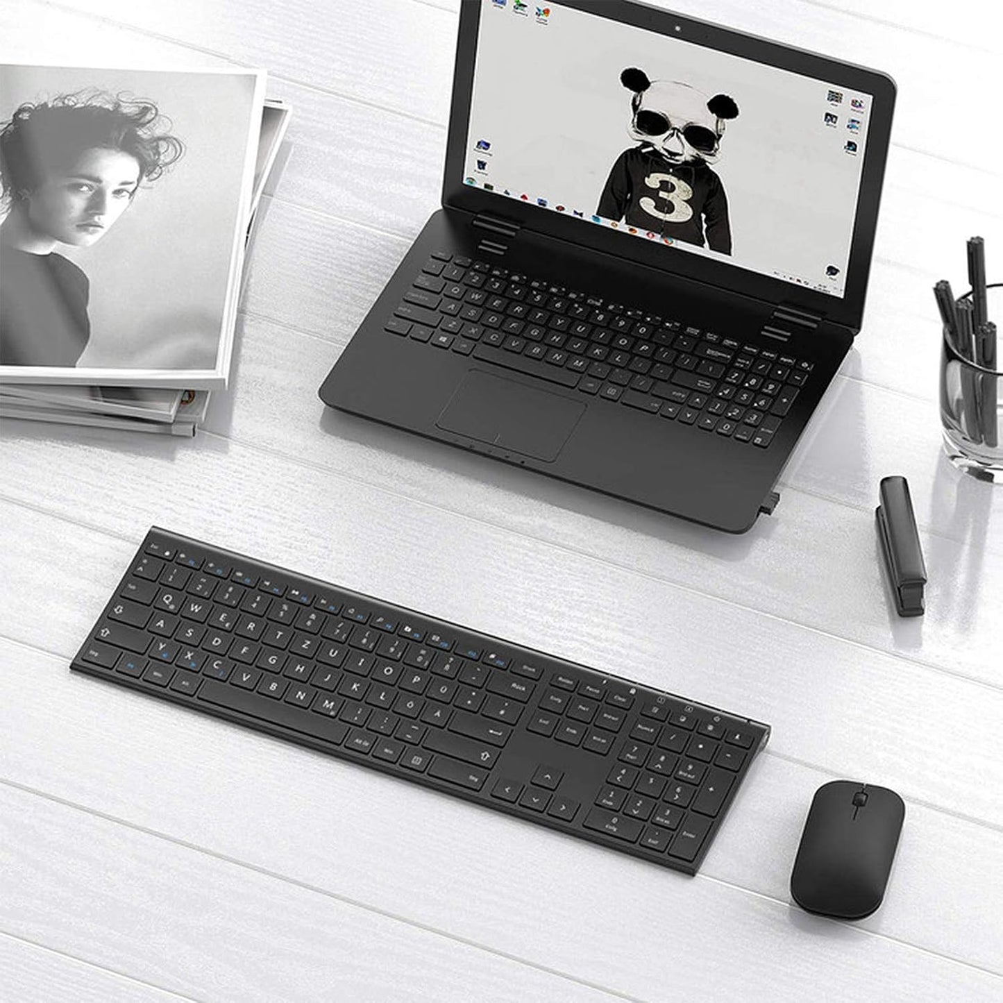 Seenda Kabelloses Tastatur Maus Set, QWERTZ, 2.4G Funktastatur,Schwarz