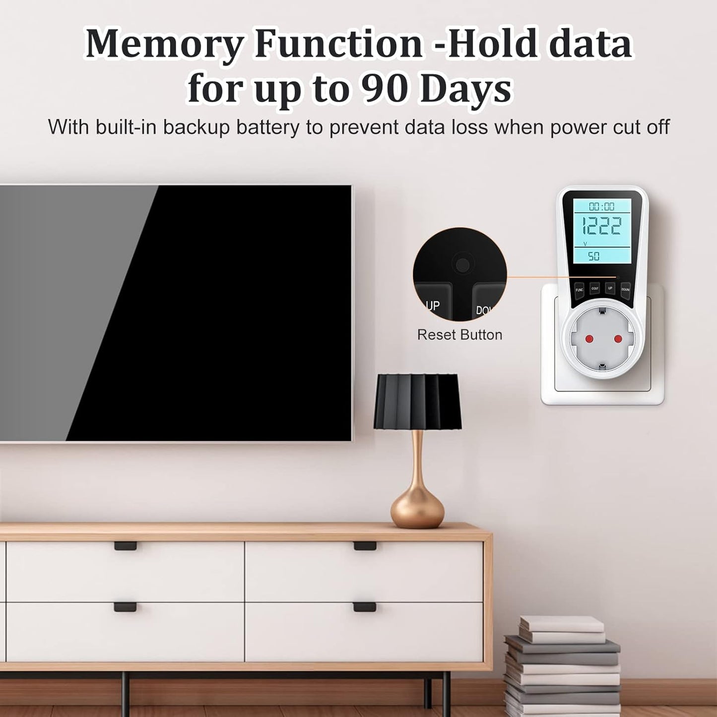 Stromzähler für Steckdose, Coûts énergétiques zähler avec Protection des enfants, Dispositifs de protection électrique avec LCD-Bildschirm Hintergrundbeleuchtung, Energieüberwachungsstecker avec Überlastschutz