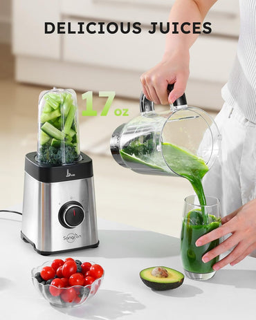 Mixeur Sangcon pour cuisine, robot culinaire et robot de cuisine, 5 en 1, verre de 1,2 l et gobelet de 482 ml