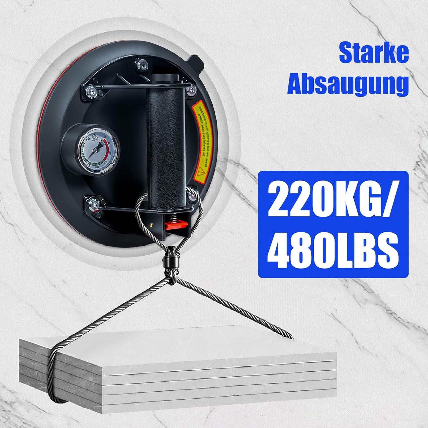 2er-Set Saugheber Glassauger mit Manometer|Tragkraft Max.220KG