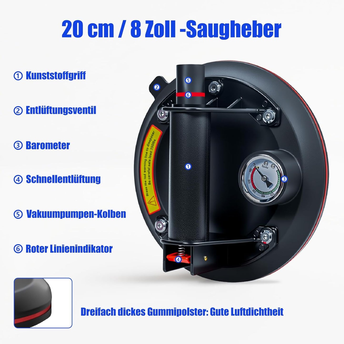 2er-Set Saugheber Glassauger mit Manometer|Tragkraft Max.220KG