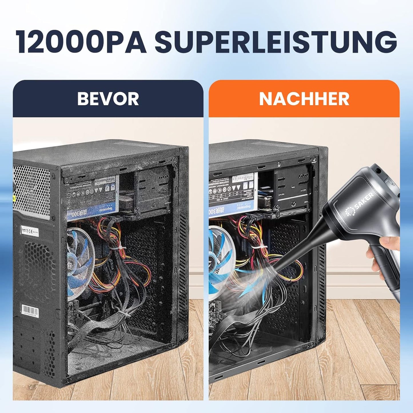 Saker Handstaubsauger Auto Handheld Kabelloser, 3 in 1 Druckluft 12KPA High Power