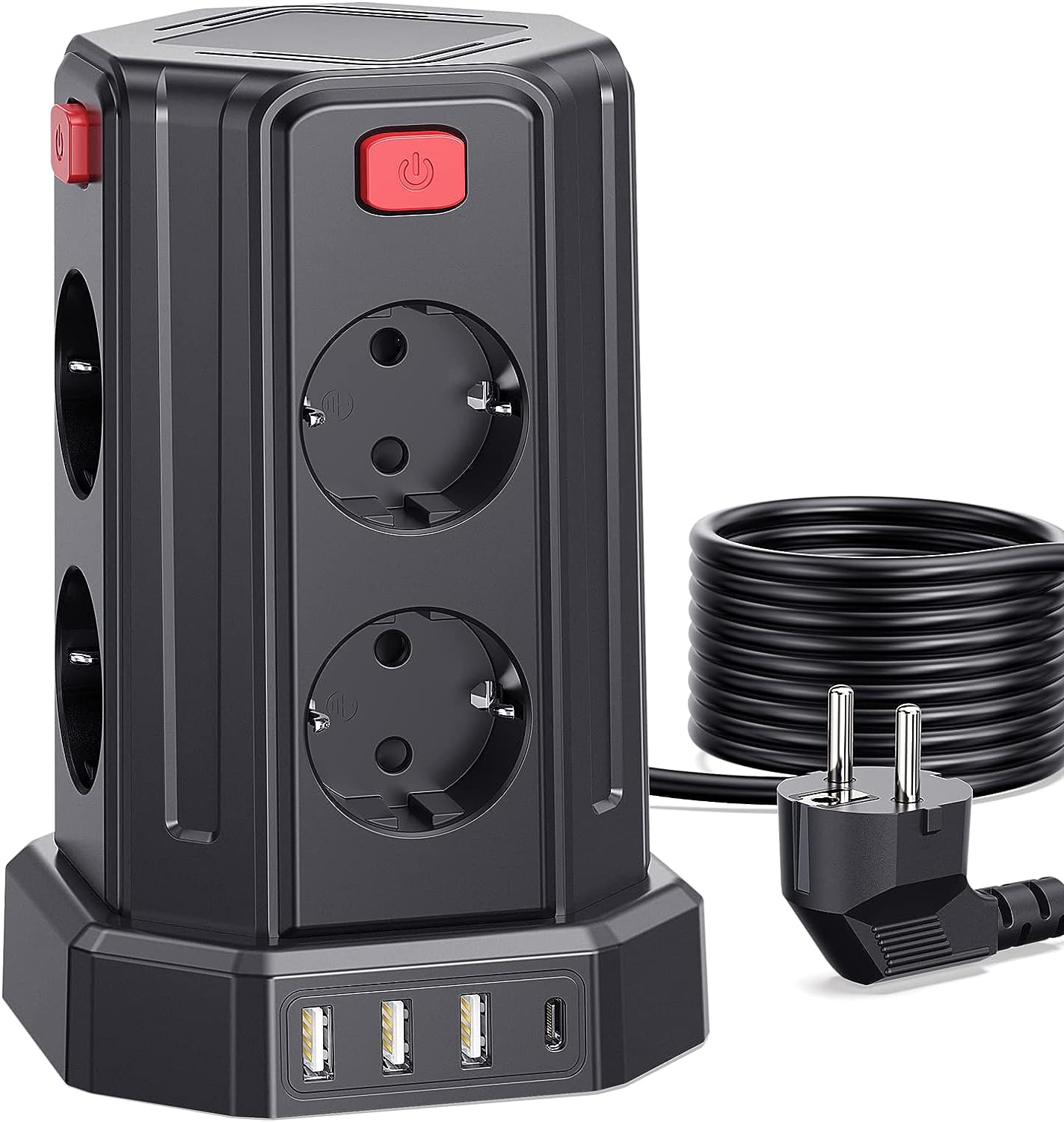 Sameriver 8 Fach Steckdosenleiste mit 3M Kabel, mit 3 USB A, 1 USB C 5 Schalter