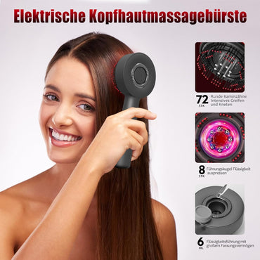 Kopfhaut Massagebürste Elektrisch Kopfmassagegerät mit Rotlicht Serum Flüssigkeitskabine