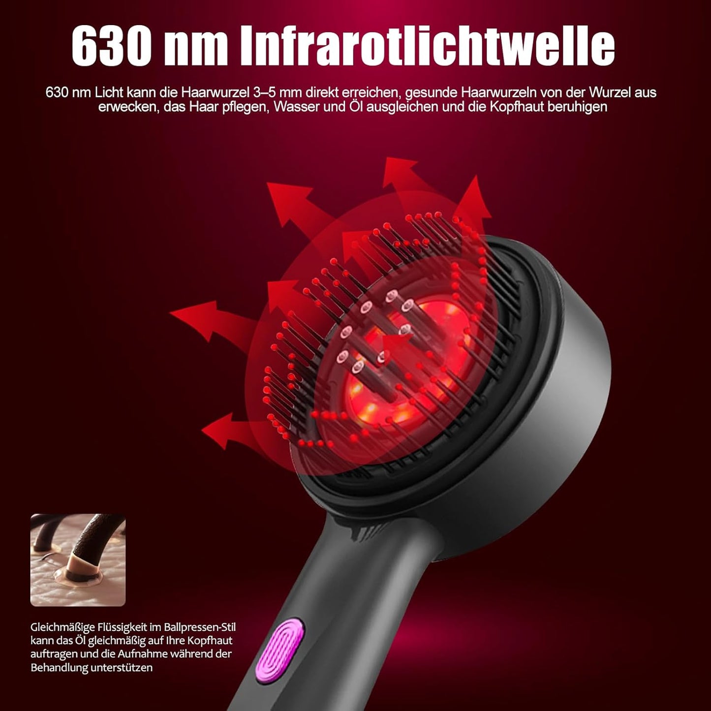 Kopfhaut Massagebürste Elektrisch Kopfmassagegerät mit Rotlicht Serum Flüssigkeitskabine
