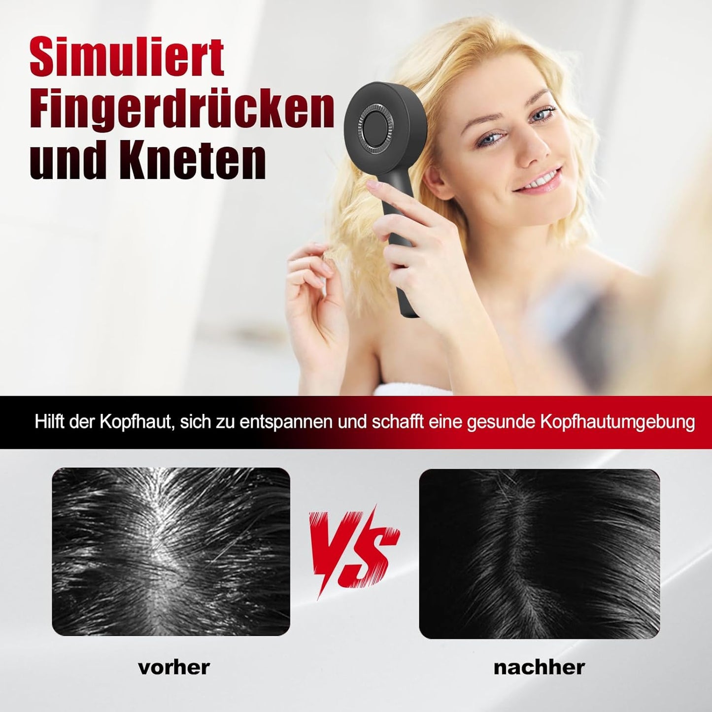 Kopfhaut Massagebürste Elektrisch Kopfmassagegerät mit Rotlicht Serum Flüssigkeitskabine