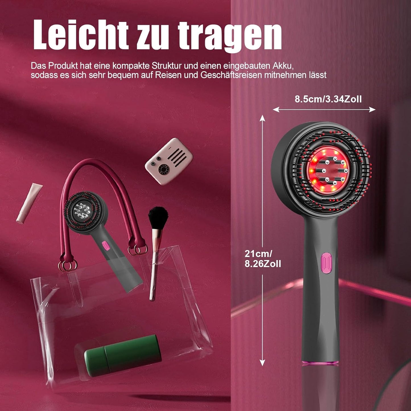 Kopfhaut Massagebürste Elektrisch Kopfmassagegerät mit Rotlicht Serum Flüssigkeitskabine