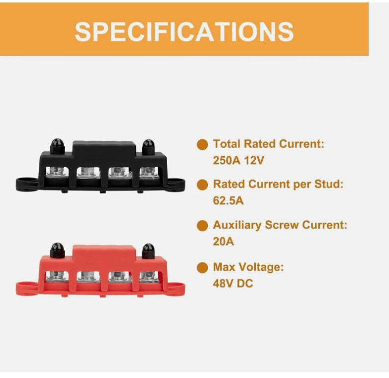 12V-48V DC Sammelschienen Verteilerblock 250A BusBar Box Stromverteilungsblock