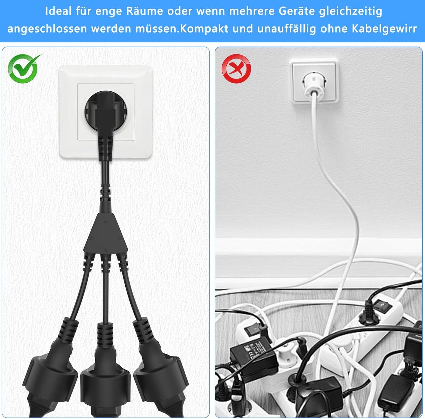 3 Fach Steckdose, Dreifachsteckdose 16A/250V, Steckdosenverteiler IP44 Wasserdicht,Schwarz