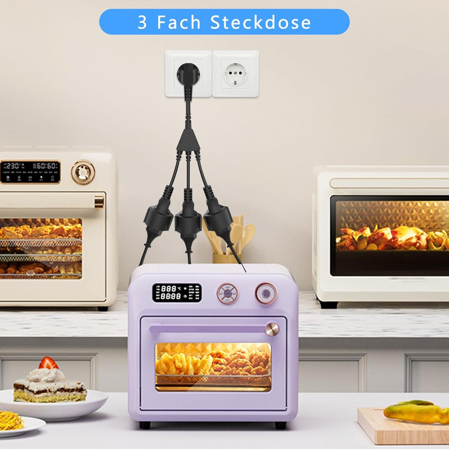 3 Fach Steckdose, Dreifachsteckdose 16A/250V, Steckdosenverteiler IP44 Wasserdicht,Schwarz