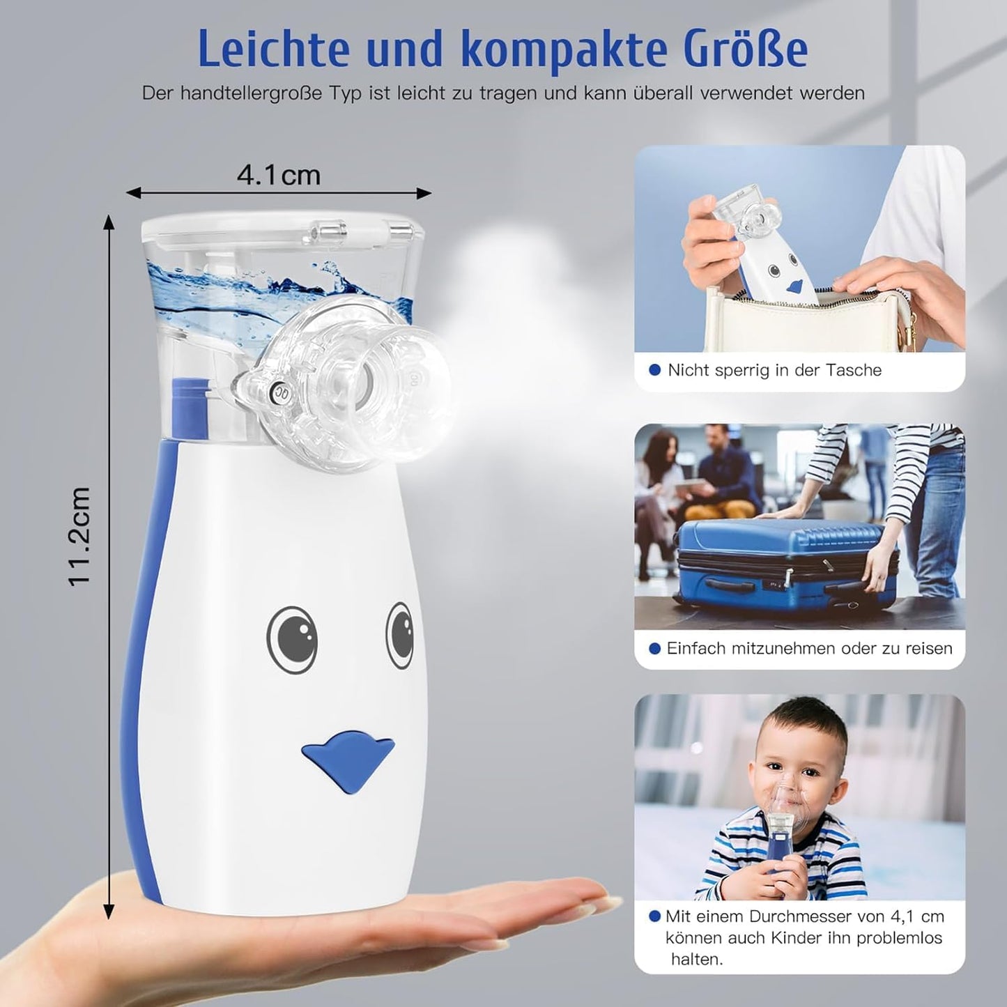 Sentasi Inhaliergeräte mit 2 Masken und 1 Mundstück Ultraleise,3 Einstellbare Sprühbilder (Blau)
