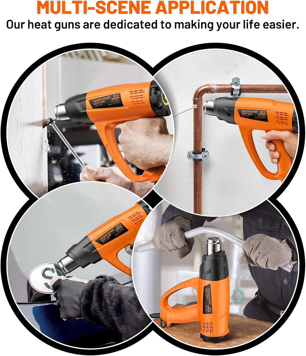 SEEKONE Heißluftpistole Kit, Variable Temperaturregelung 60℃- 600℃ Heissluftgebläse mit 7 Zubehör