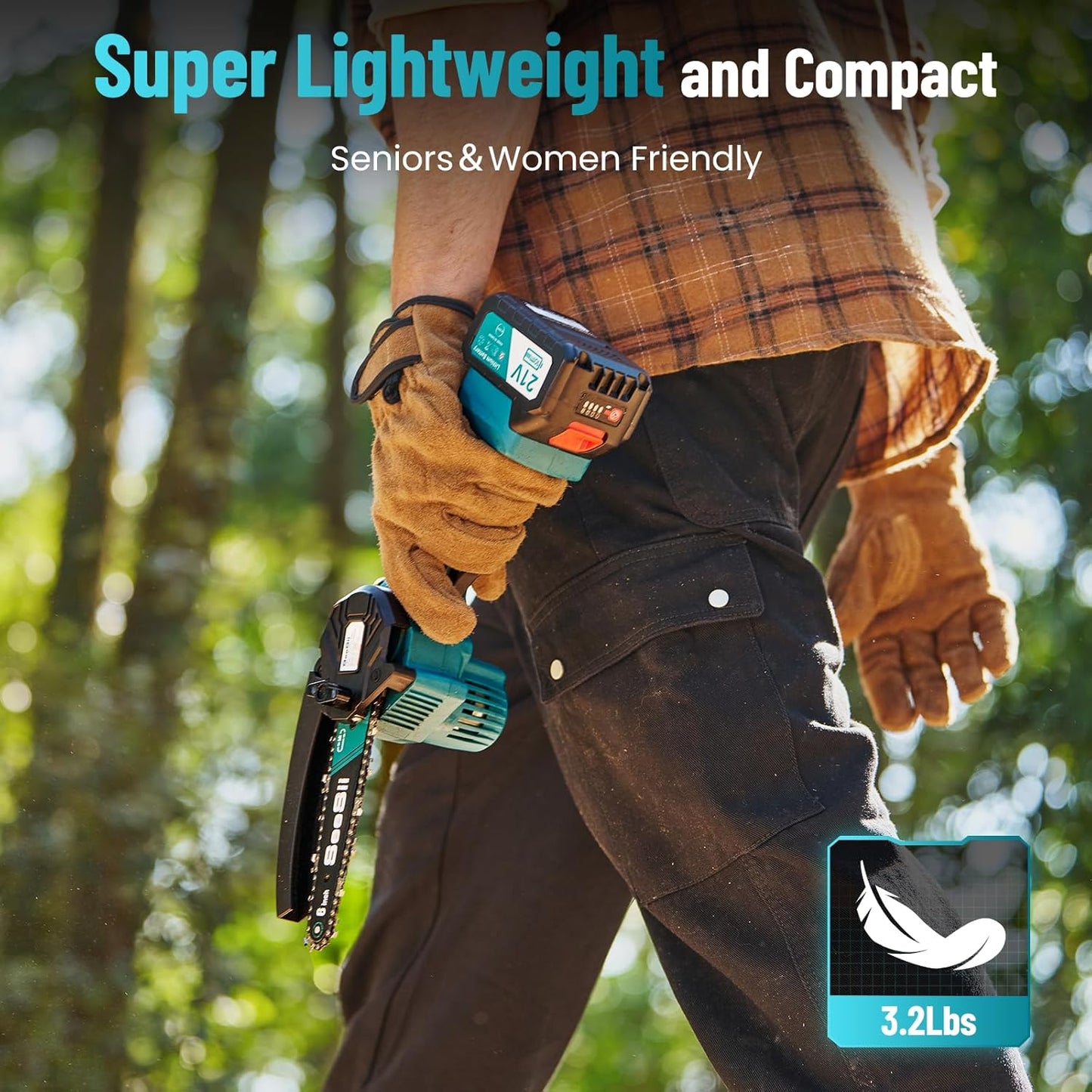 SeeSii Mini Kettensäge avec batterie 8000mAh 6 pouces avec 2 batteries 4000mAh,